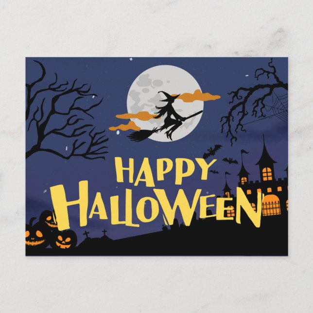 Cartes Pour Fêtes Annuelles Halloween Jaune Bleu Moderne Joyeux (Devant)