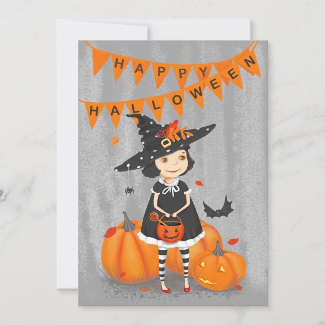 Cartes Pour Fêtes Annuelles Halloween jolie petite sorcière (Devant)