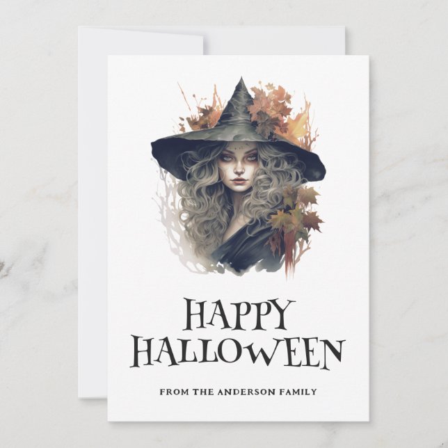 Cartes Pour Fêtes Annuelles Halloween joyeuse sorcière (Devant)