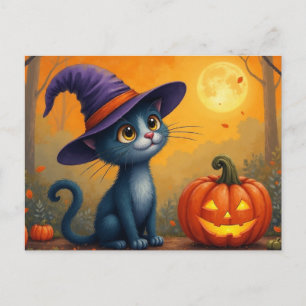 Cartes Pour Fêtes Annuelles Halloween Kitten et Jack O'Lantern