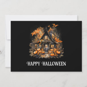 Cartes Pour Fêtes Annuelles Halloween Maison hantée avec Citrouilles & Foliage