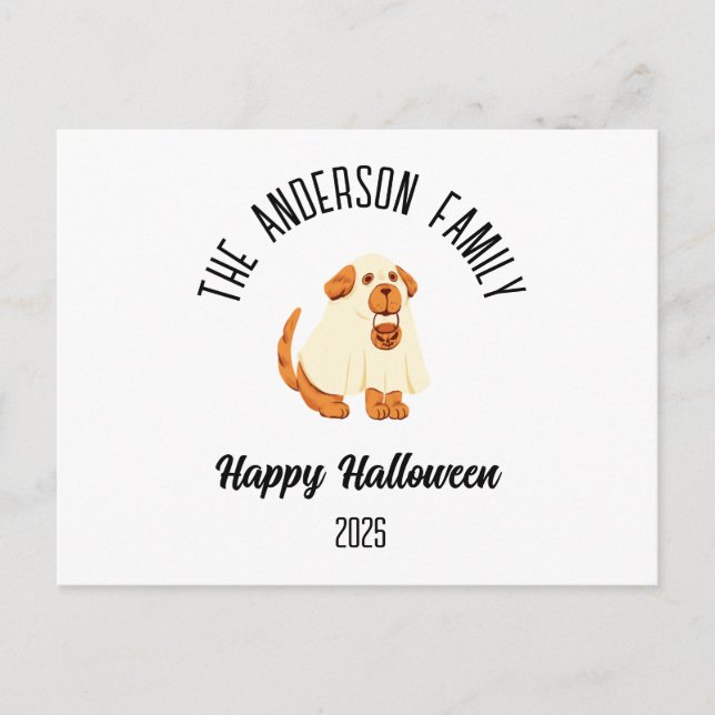 Cartes Pour Fêtes Annuelles Halloween mignon chien costume de fantôme Nom pers (Devant)