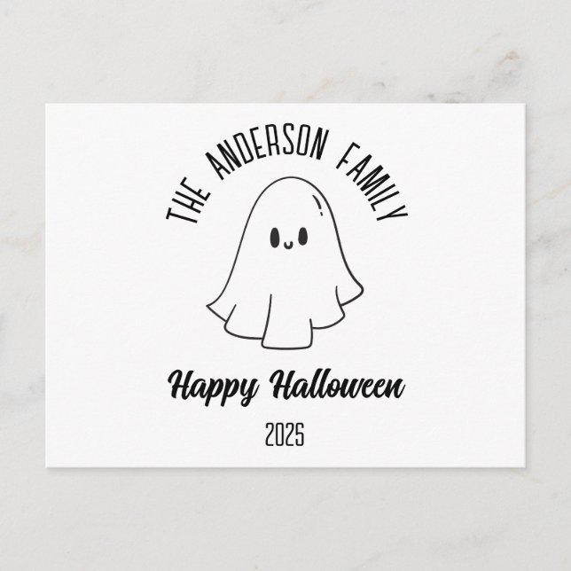 Cartes Pour Fêtes Annuelles Halloween mignon fantôme Nom personnalisé Année (Devant)