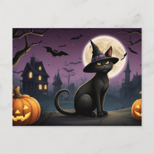 Cartes Pour Fêtes Annuelles Halloween Noir Chat Nuit Sortie