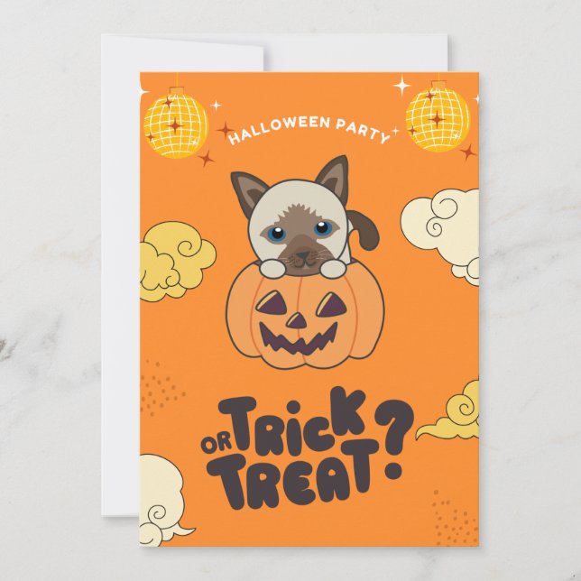 Cartes Pour Fêtes Annuelles Halloween Party Trump Ou Treat Siamese Chat Pumkin (Devant)
