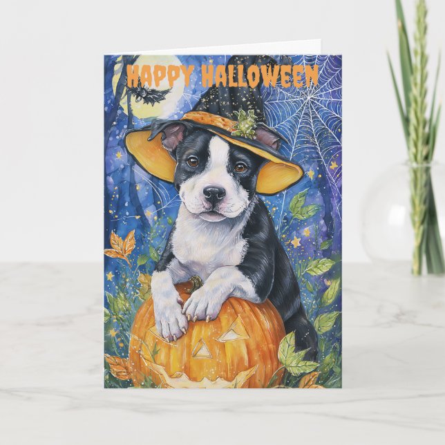 Cartes Pour Fêtes Annuelles Halloween Pitbull Dog (Devant)