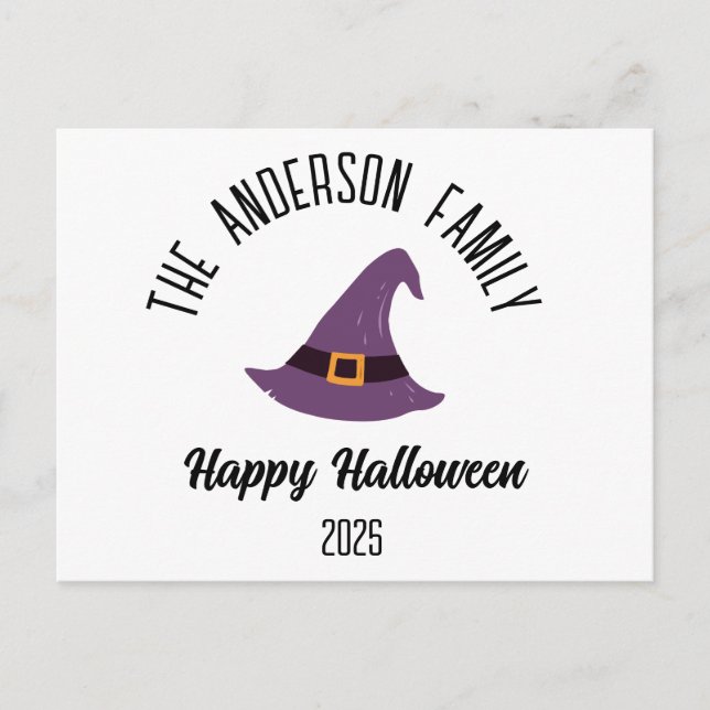 Cartes Pour Fêtes Annuelles Halloween Purple Witple Casquette Nom personnalisé (Devant)
