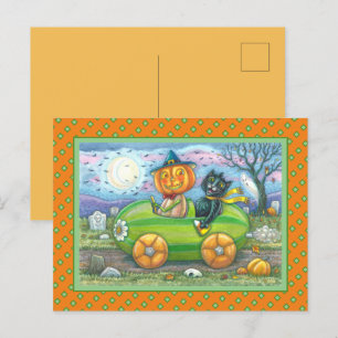 CARTES POUR FÊTES ANNUELLES HALLOWEEN ROAD TRIP, JACK ET CHAT NOIR AMIS
