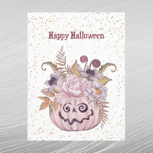 Cartes Pour Fêtes Annuelles Halloween rose Citrouille Floral