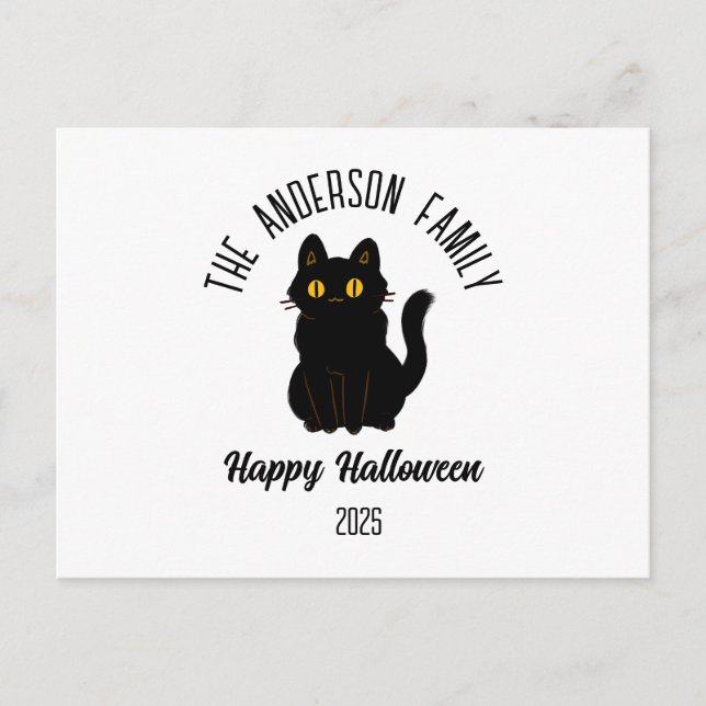 Cartes Pour Fêtes Annuelles Halloween Scary Black Cat Nom personnalisé (Devant)