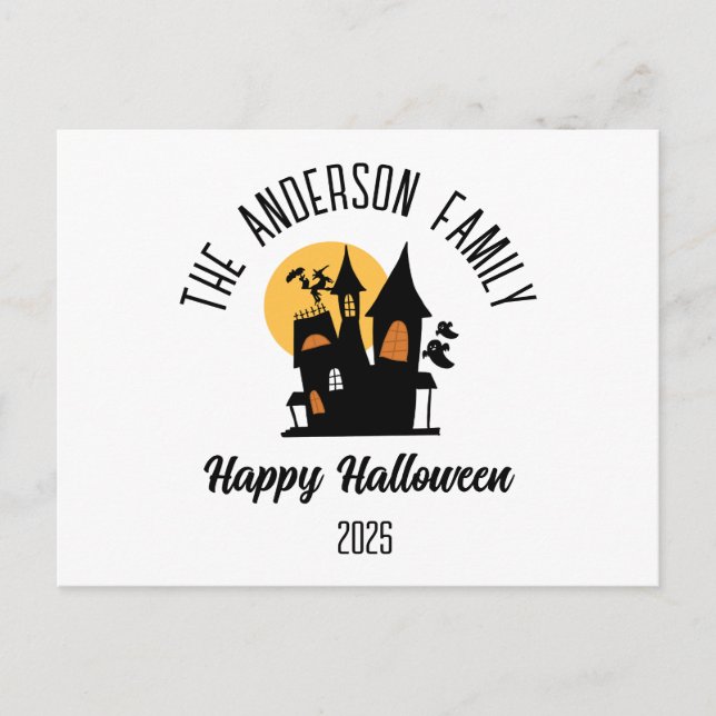 Cartes Pour Fêtes Annuelles Halloween Scary Haunted House Nom personnalisé (Devant)