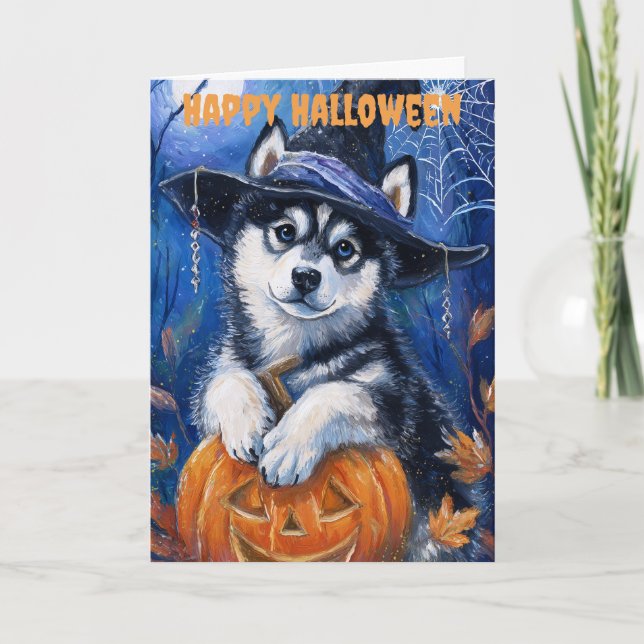 Cartes Pour Fêtes Annuelles Halloween Siberian Husky Dog (Devant)