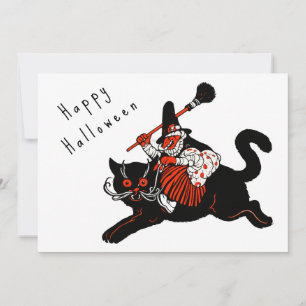 Cartes Pour Fêtes Annuelles Halloween sorcière chat noir Art Déco vintage des