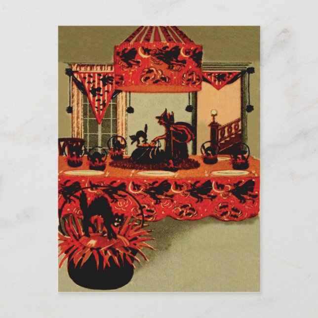 Cartes Pour Fêtes Annuelles Halloween Sorcière Chat noir Crescent Lune (Devant)