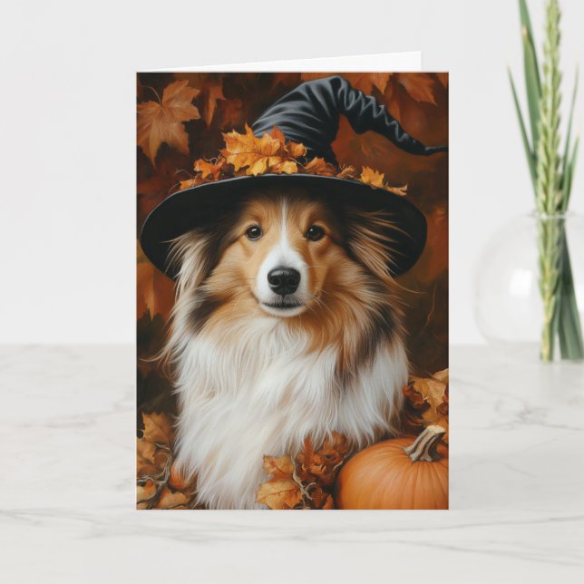 Cartes Pour Fêtes Annuelles Halloween sorcière Sheltie (Devant)