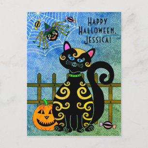 Cartes Pour Fêtes Annuelles Halloween Spider Witch Nom personnalisé