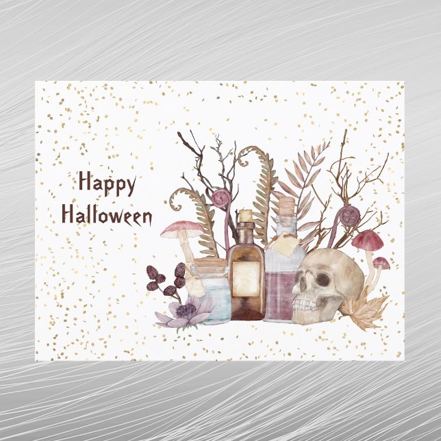 Cartes Pour Fêtes Annuelles Halloween squelettes potions champignons Floral (Créateur téléchargé)