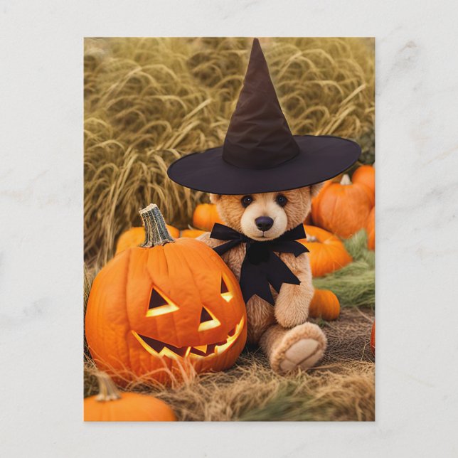Cartes Pour Fêtes Annuelles Halloween Teddy Bear Jack-o'-lantern (Devant)