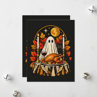 Cartes Pour Fêtes Annuelles Halloween Thanksgiving Chat et Dinde Fantôme