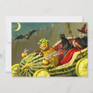 Cartes Pour Fêtes Annuelles Halloween vintage Chat Noir et Sorcière