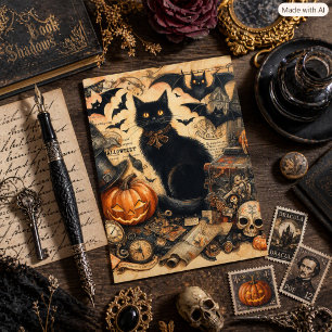 Cartes Pour Fêtes Annuelles Halloween Vintage Chat Noir Fête