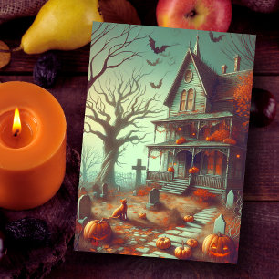 Cartes Pour Fêtes Annuelles Halloween vintage Haunween Haunted House Fall