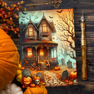 Cartes Pour Fêtes Annuelles Halloween vintage Haunween Haunted House Fall