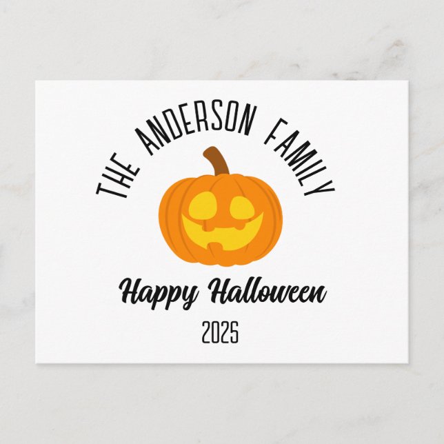 Cartes Pour Fêtes Annuelles Halloween Visage Citrouille brillant Nom personnal (Devant)