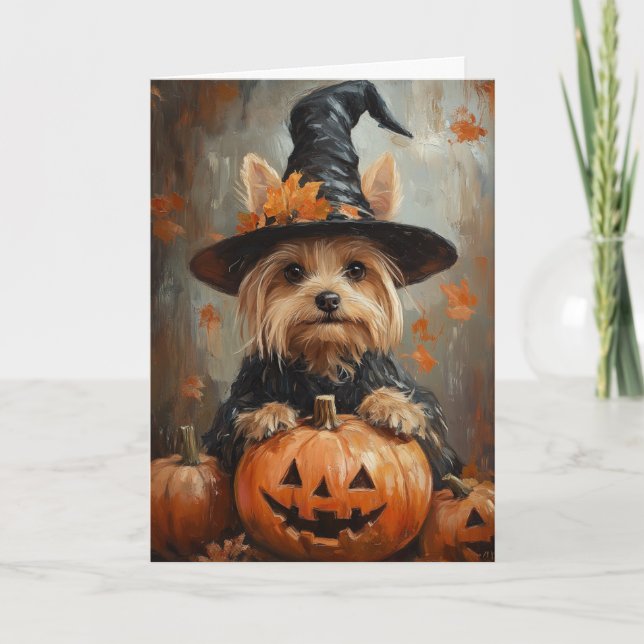 Cartes Pour Fêtes Annuelles Halloween Yorkie Witch (Devant)