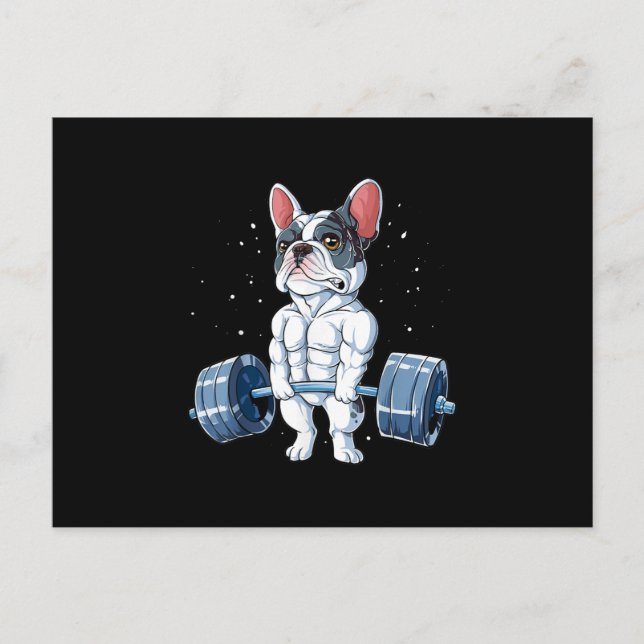 Cartes Pour Fêtes Annuelles Haltérophilie Bouledogue Français Drôle Deadlift G (Devant)