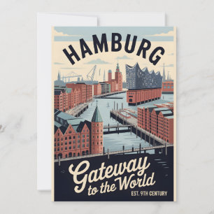 Cartes Pour Fêtes Annuelles Hambourg Allemagne Rétro Skyline Paysage Urbain Vo