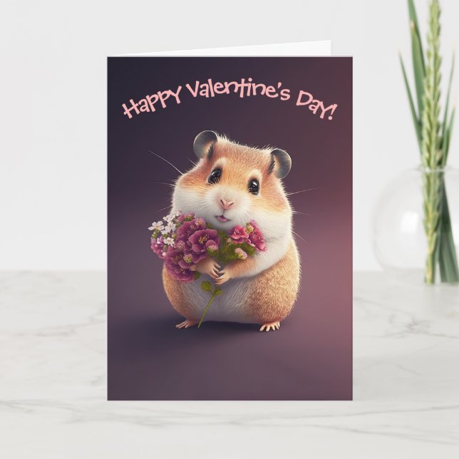 Cartes Pour Fêtes Annuelles Hamster adorable aux fleurs pour la Saint-Valentin (Devant)