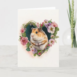 Cartes Pour Fêtes Annuelles Hamster adorable aux fleurs roses Saint-Valentin