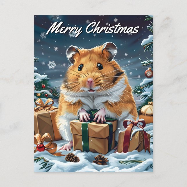 Cartes Pour Fêtes Annuelles Hamster Avec Cadeaux Noël (Devant)