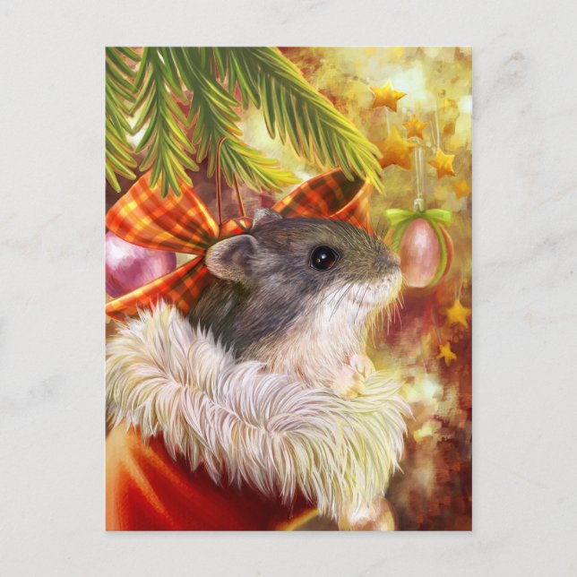 Cartes Pour Fêtes Annuelles Hamster dans une chaussette de Noël peinture réali (Devant)