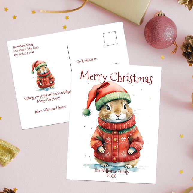 Cartes Pour Fêtes Annuelles Hamster festif mignon à Santa Hat Noël (Créateur téléchargé)