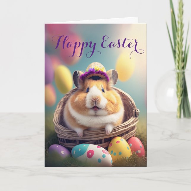 Cartes Pour Fêtes Annuelles Hamster mignon dans le panier d'oeufs de Pâques Ca (Devant)