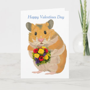 Cartes Pour Fêtes Annuelles Hamster tient un bouquet modifiable Valentine’s