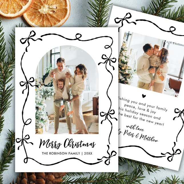Cartes Pour Fêtes Annuelles Hand Drawn Coquette Bow Arch Photo Merry Christmas (Créateur téléchargé)