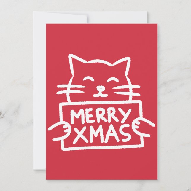 Cartes Pour Fêtes Annuelles Hand Drawn Cute Cat Merry Xmas (Devant)
