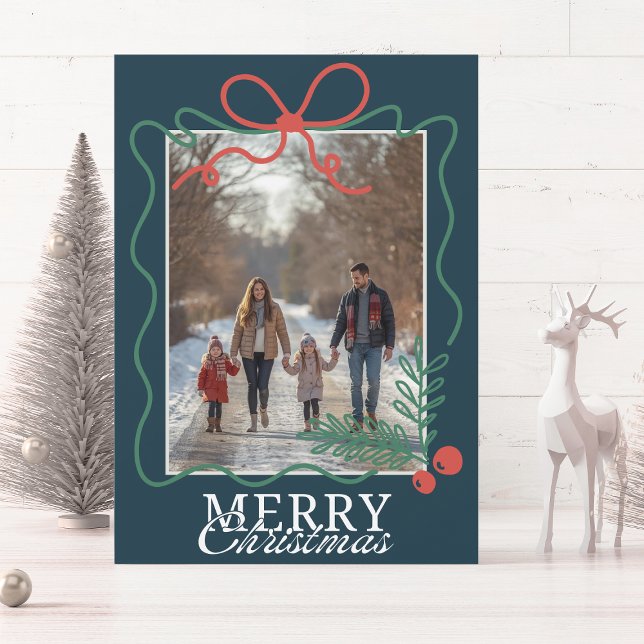 Cartes Pour Fêtes Annuelles Hand-drawn doodle teal blue Merry Christmas  (Créateur téléchargé)