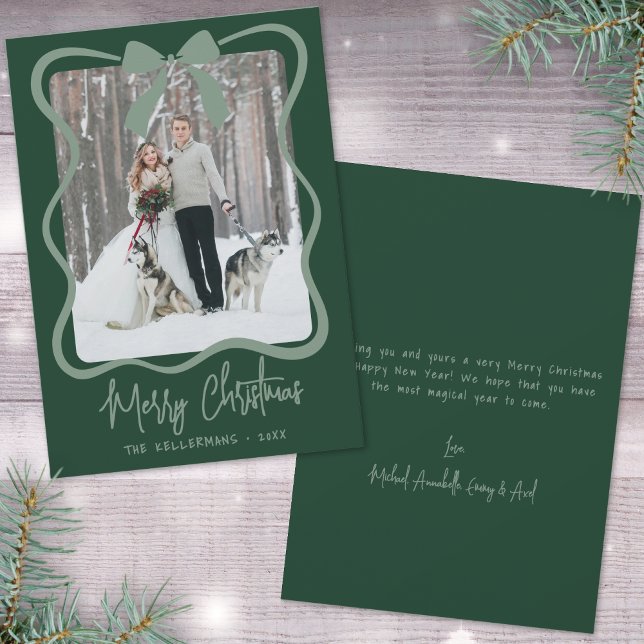 Cartes Pour Fêtes Annuelles Hand Drawn Green Whimsical Merry Christmas (Hand Drawn Green Whimsical Merry Christmas Holiday Card)