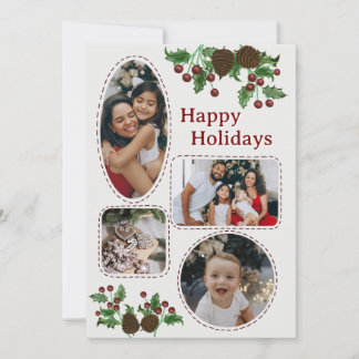 Cartes Pour Fêtes Annuelles Hand Drawn Holly & Pinecones Christmas Card