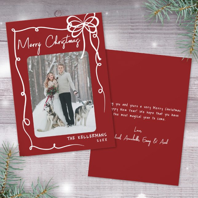 Cartes Pour Fêtes Annuelles Hand Drawn Red Whimsical Merry Christmas (Hand Drawn Red Whimsical Merry Christmas Holiday Card)