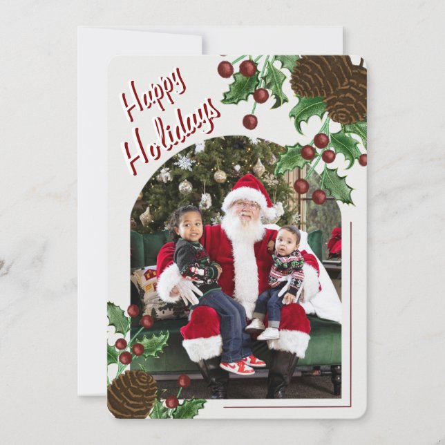 Cartes Pour Fêtes Annuelles Hand Drawn Rustic Pinecone & Holly Christmas Photo (Devant)