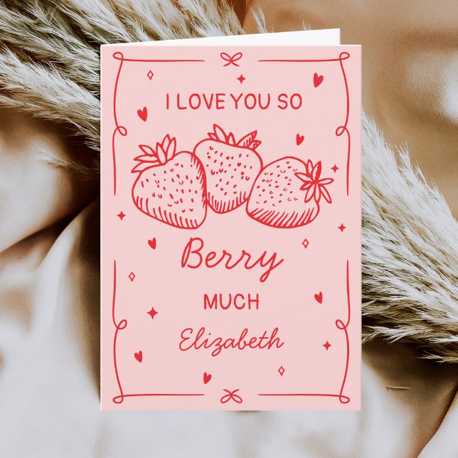 Cartes Pour Fêtes Annuelles Hand Drawn Strawberries I Love You Valentines Day (Créateur téléchargé)