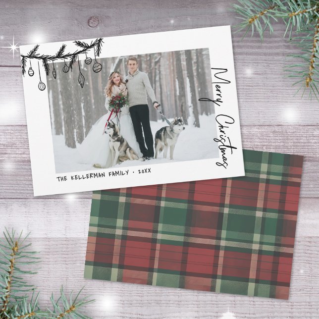 Cartes Pour Fêtes Annuelles Hand Drawn Tartan Whimsical Christmas (Hand Drawn Tartan Whimsical Christmas Holiday Card )