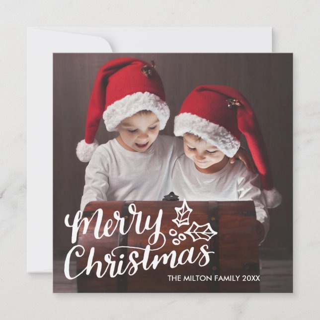 Cartes Pour Fêtes Annuelles Hand Lettered Full Photo Square Christmas Card (Devant)