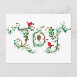 Cartes Pour Fêtes Annuelles Hand lettered Joy Christmas Red Bird Postcard