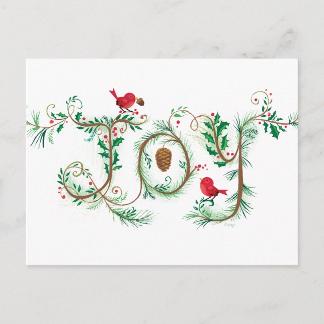 Cartes Pour Fêtes Annuelles Hand lettered Joy Christmas Red Bird Postcard (Devant)